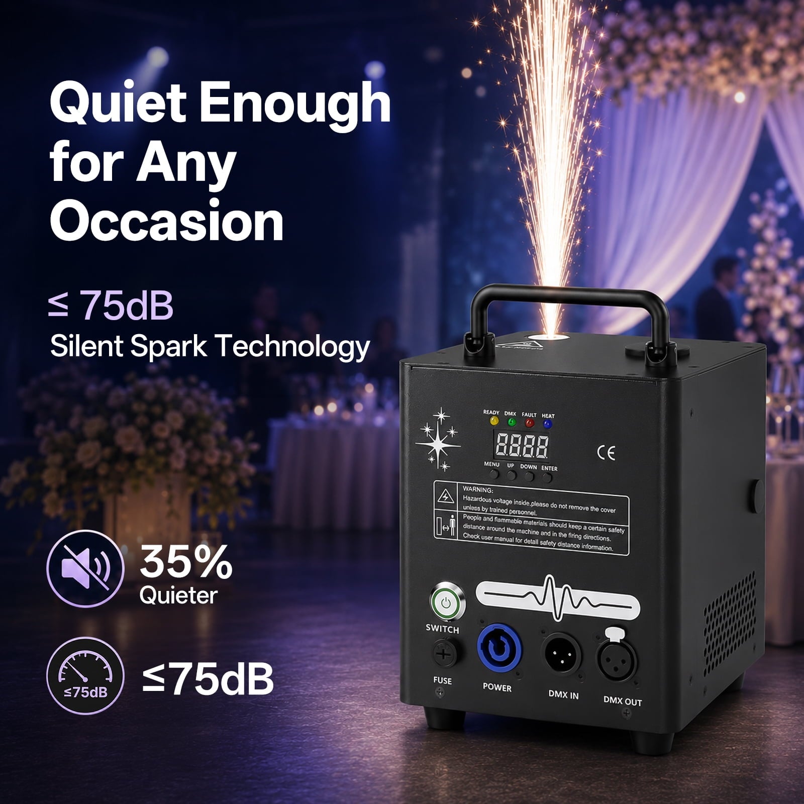 Wondnuga 500W Mini Cold Spark Machine Sparkler Machine DMX512 Firework Machine 3-16ft Adjustable for Wedding Stage Party DJ Disco,Black