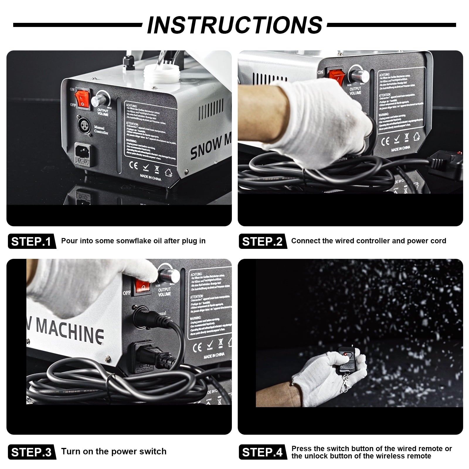 Snow Machine, 1500W 1L Stage Party Snowflake Machine with Wireless Remote & Wired Control for Christmas Wedding Party
