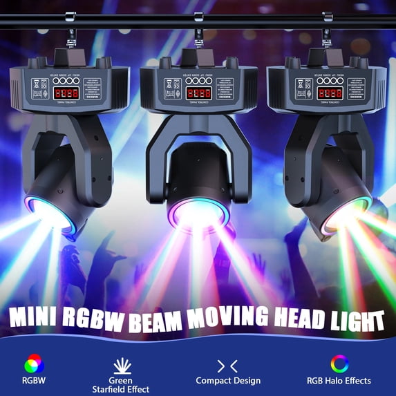 Wondnuga 2Pack Mini Moving Head Stage Lighting with RGBW LED String DMX 512 Beam DJ Light for Disco Club Party