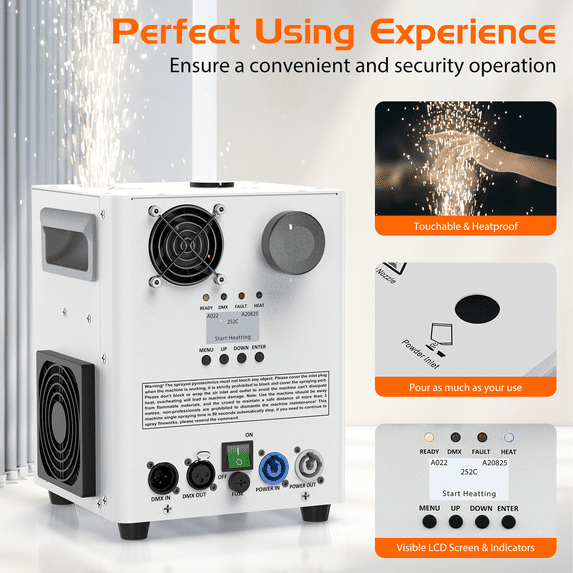 800W Cold Spark Machine Spray Electronic Flower Effect w/ Remote DMX512 for Wedding Musical (White)