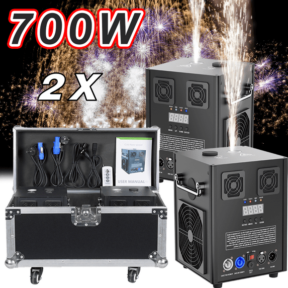 2pcs Cold Spark Firework Machine, 3 Gears Height Adjustable DMX Stage Effect Machine with Flight Case for Wedding Stage DJ Disco Dance Show,Black