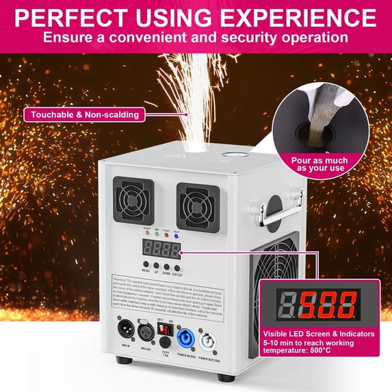 JAJALUYA 2Pack Cold Spark Machine DMX Firework Machine 3-16ft Adjustable for Wedding Stage Party DJ Disco, White