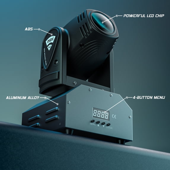 Wondnuga 2 Pack Mini Moving Head Stage Light RGBW LED(4 in 1)15W Import Beads 11/13CH DMX512 Sound-activated
