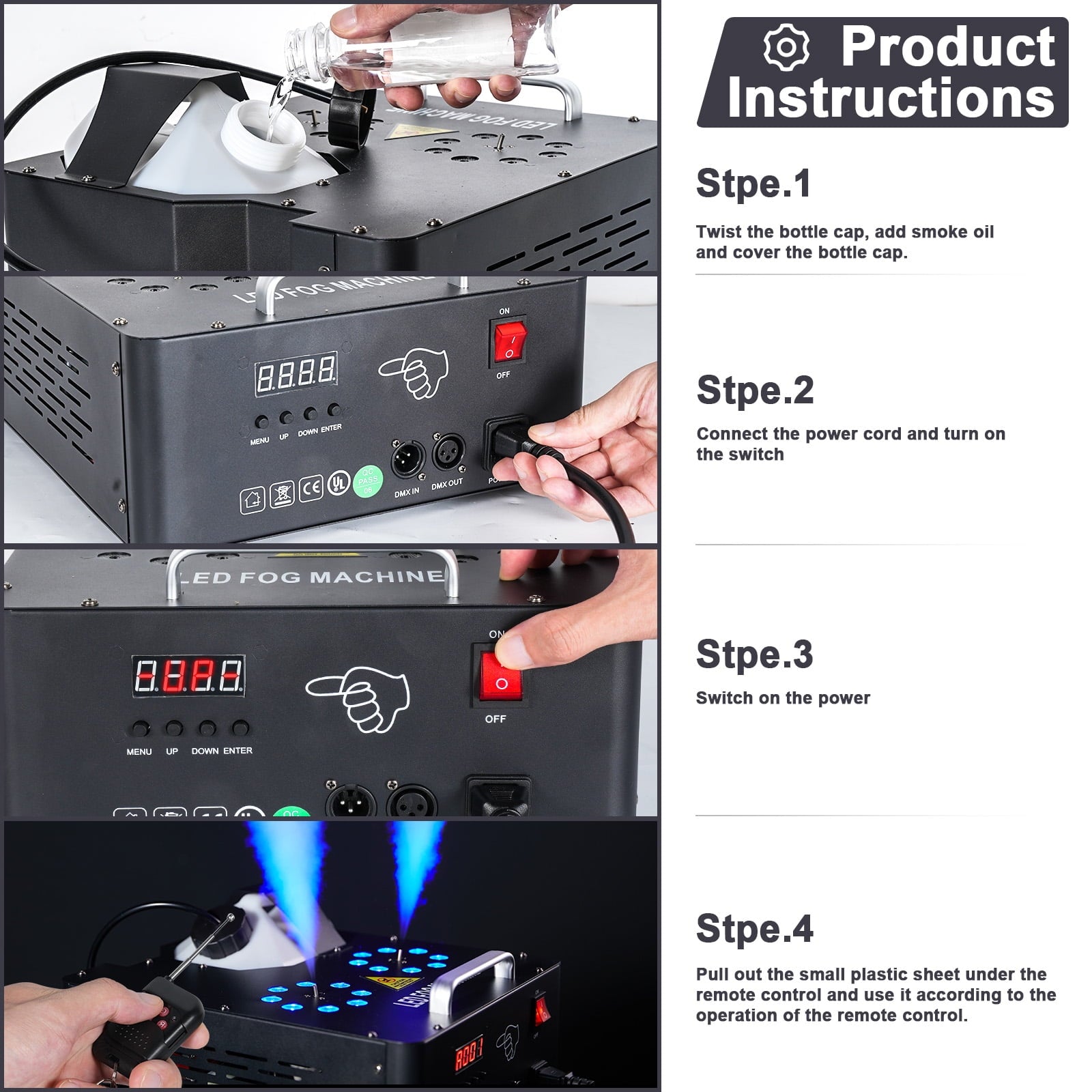 2000W Double-tube Adjustable Fog Machine DMX512 RGB 3-in-1 Led Stage Smoke Machines for Party/ Wedding/ Stage