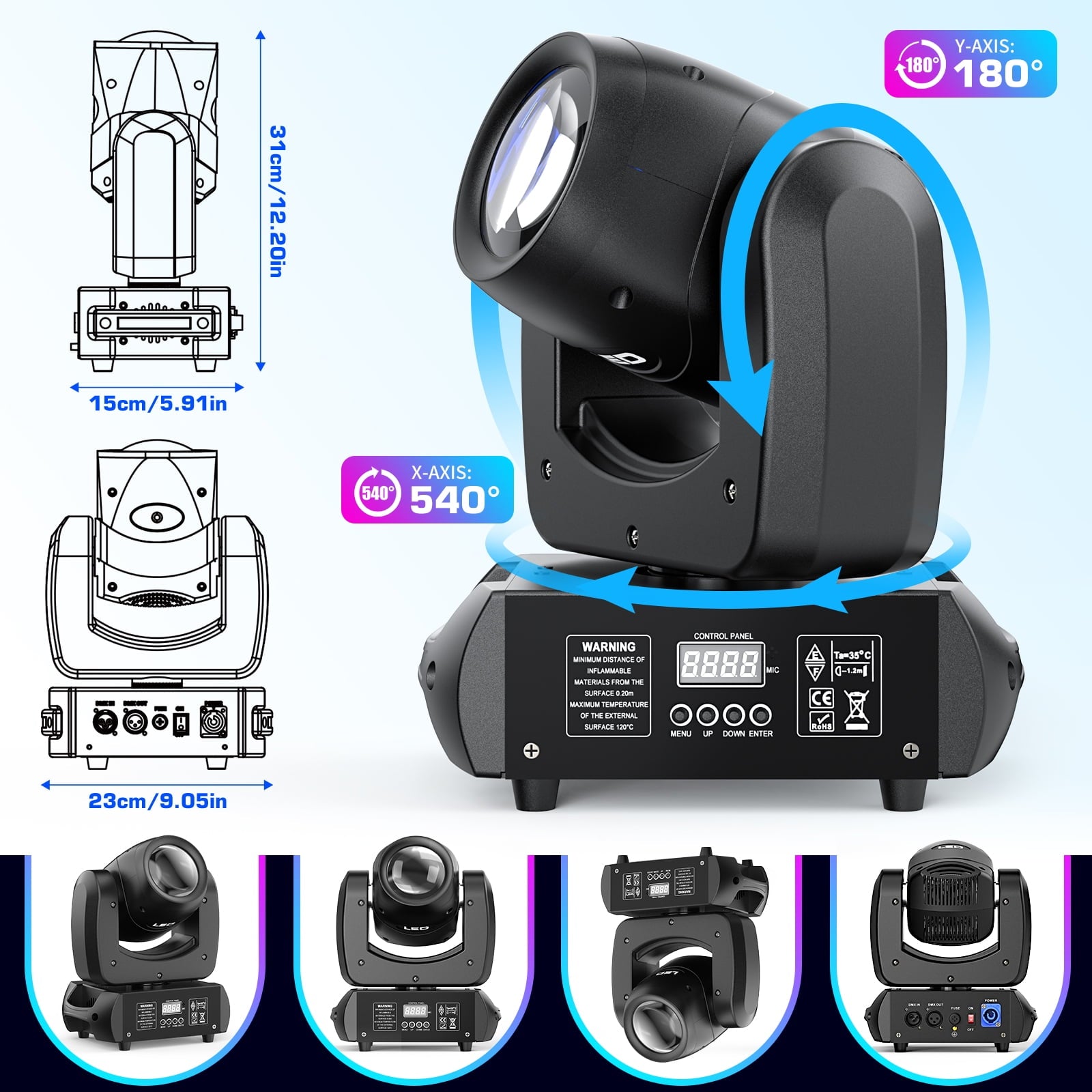 18 Prism LED Moving Head Light 120W DJ Lights Stage Lighting by DMX and Sound Activated Control Spotlight for Disco Party Wedding KTV Club Show,4pcs