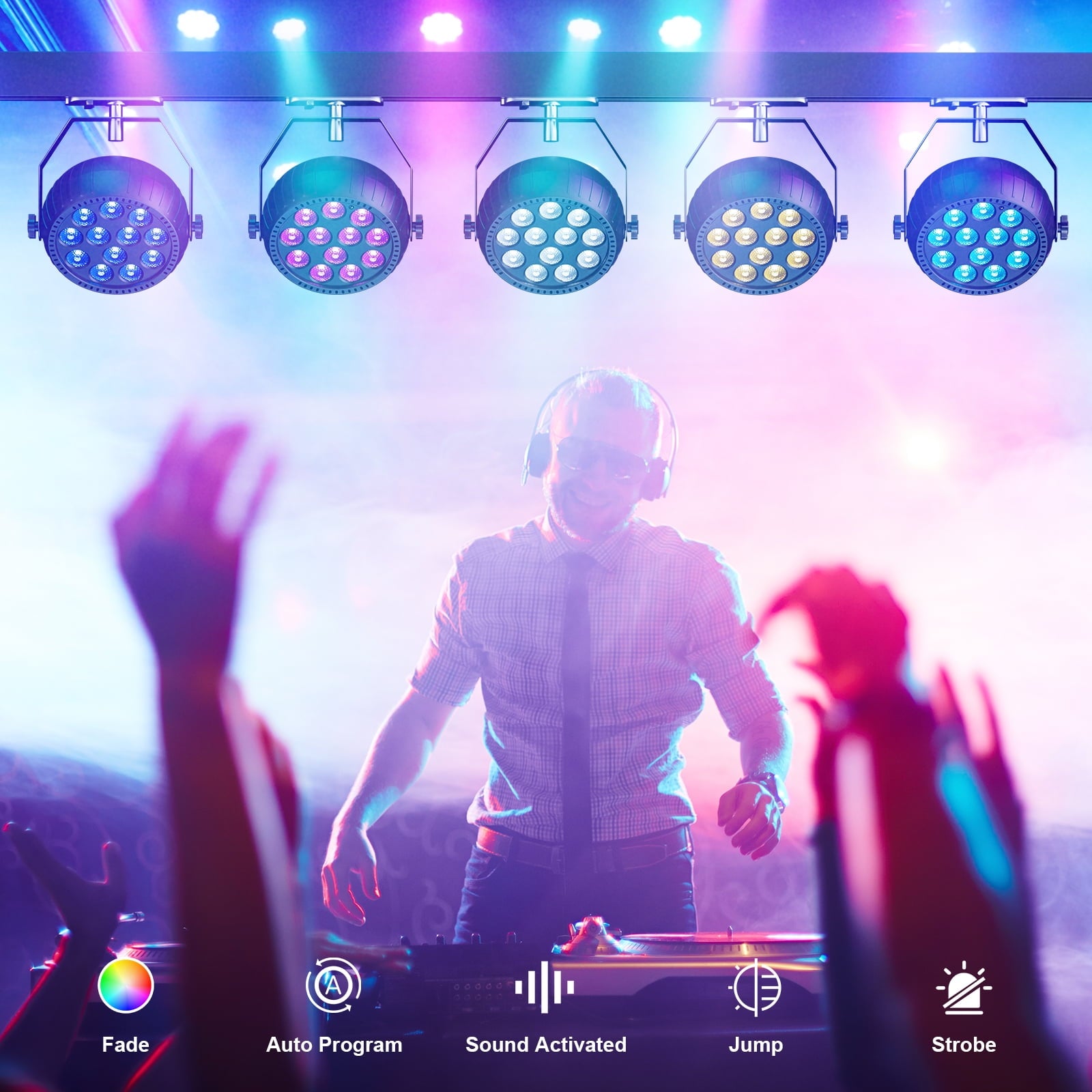 Rechargeable Stage Par Light,RGB 12 LED Stage Party Light w/Remote Control for Events DJ Disco Wedding Party,6 pcs