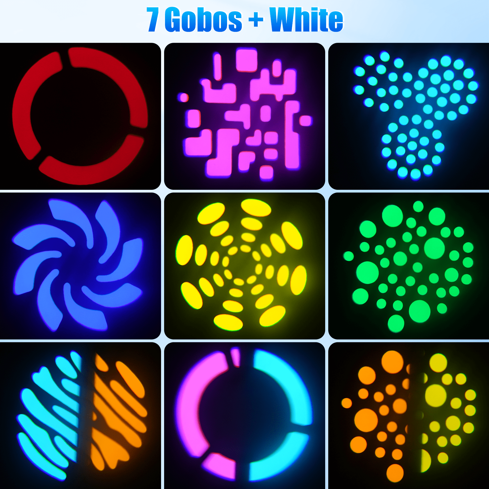 120W Moving Head Spotlights – 8 Gobos, 8 Colors, 11CH DMX512 & Sound Control for Wedding, DJ, Stage Lighting