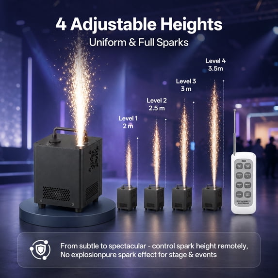 Wondnuga 500W Mini Cold Spark Machine Sparkler Machine DMX512 Firework Machine 3-16ft Adjustable for Wedding Stage Party DJ Disco,Black