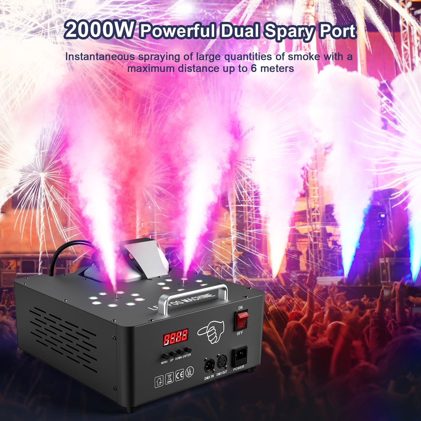 2000W Double-tube Adjustable Fog Machine DMX512 RGB 3-in-1 Led Stage Smoke Machines for Party/ Wedding/ Stage