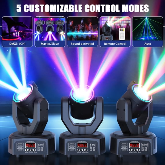 Wondnuga 2Pack Mini Moving Head Stage Lighting with RGBW LED String DMX 512 Beam DJ Light for Disco Club Party
