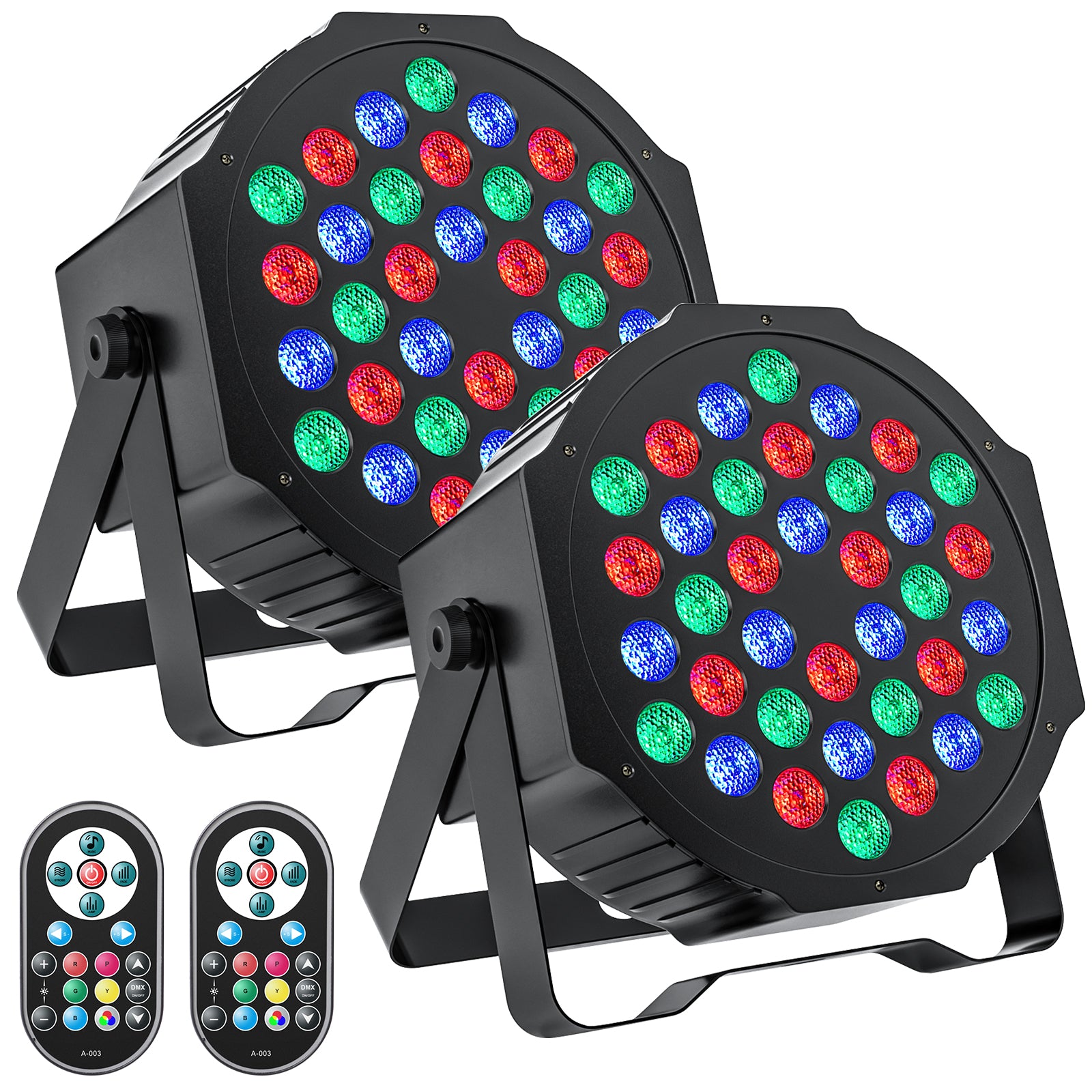 2Pack 36-LED RGB DJ Par Lights with Remote - DMX/Sound Sync for DJ, Wedding, Party, Club & Stage Lighting
