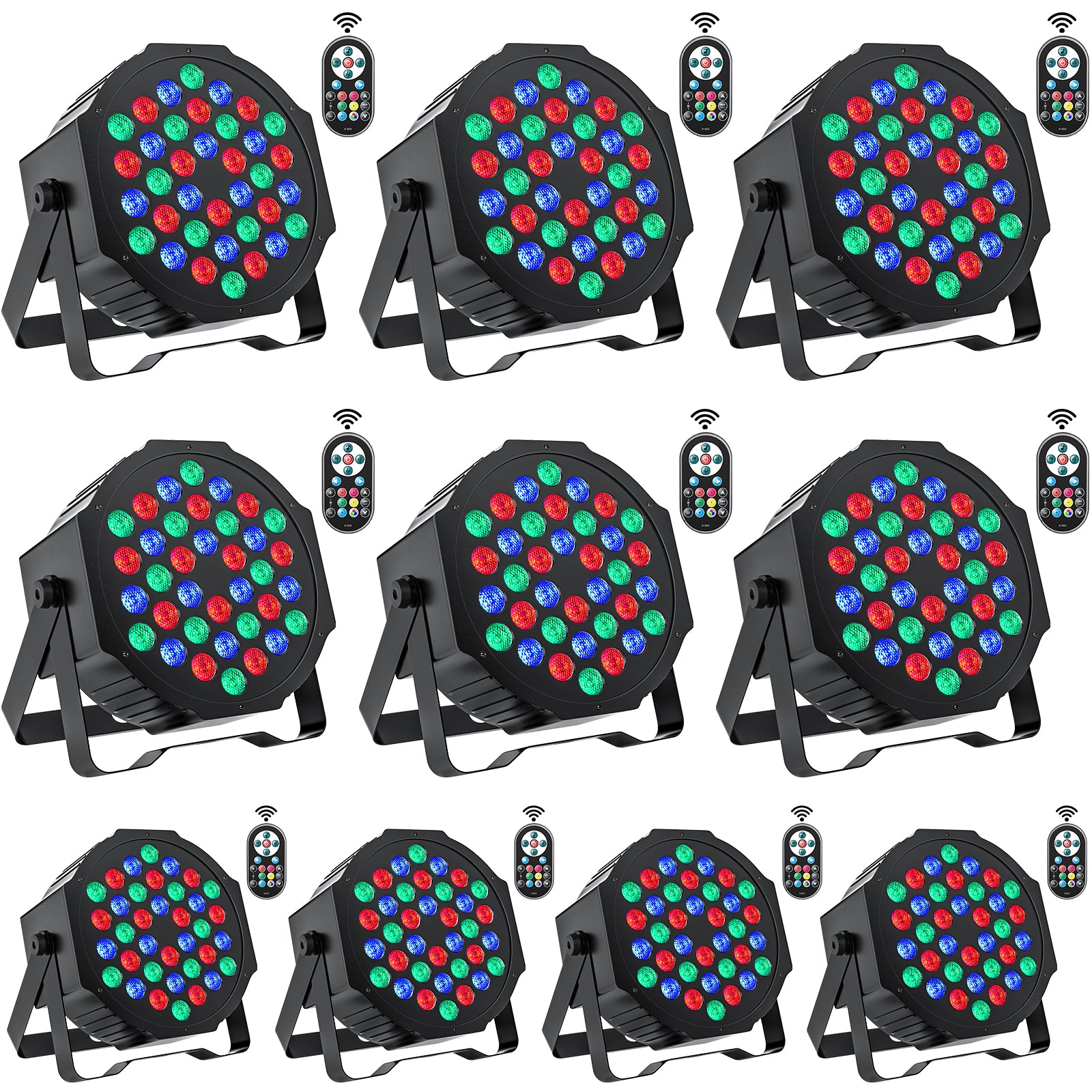 10 Pack 36-LED RGB DJ Par Lights with Remote - DMX/Sound Sync for DJ, Wedding, Party, Club & Stage Lighting
