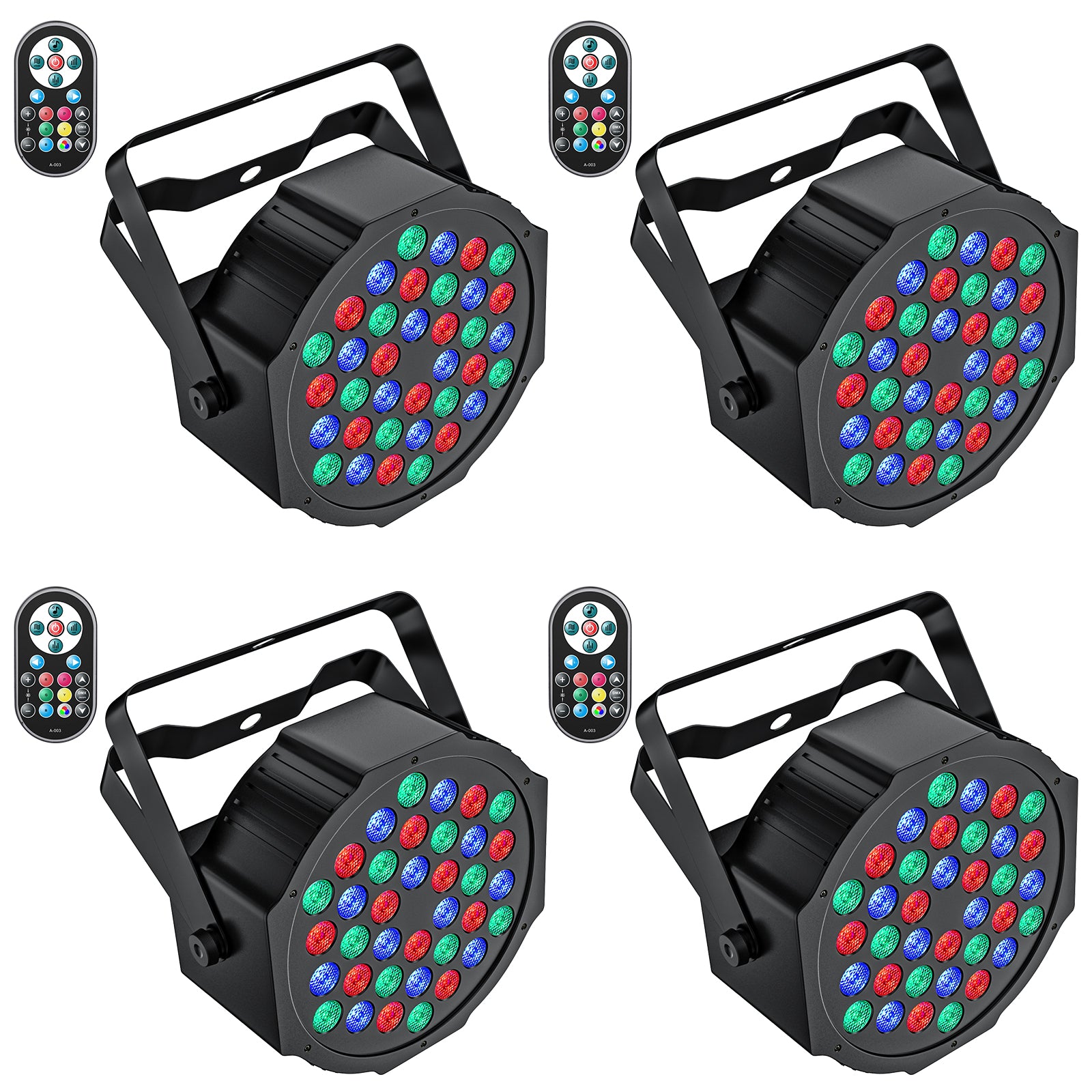 4Pack 36-LED RGB DJ Par Lights with Remote - DMX/Sound Sync for DJ, Wedding, Party, Club & Stage Lighting