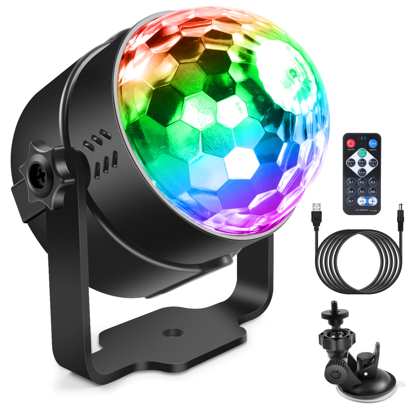 Sound Activated RGB Disco Ball Party Lights, 7 Modes Strobe DJ Stage Lamp with Remote Control