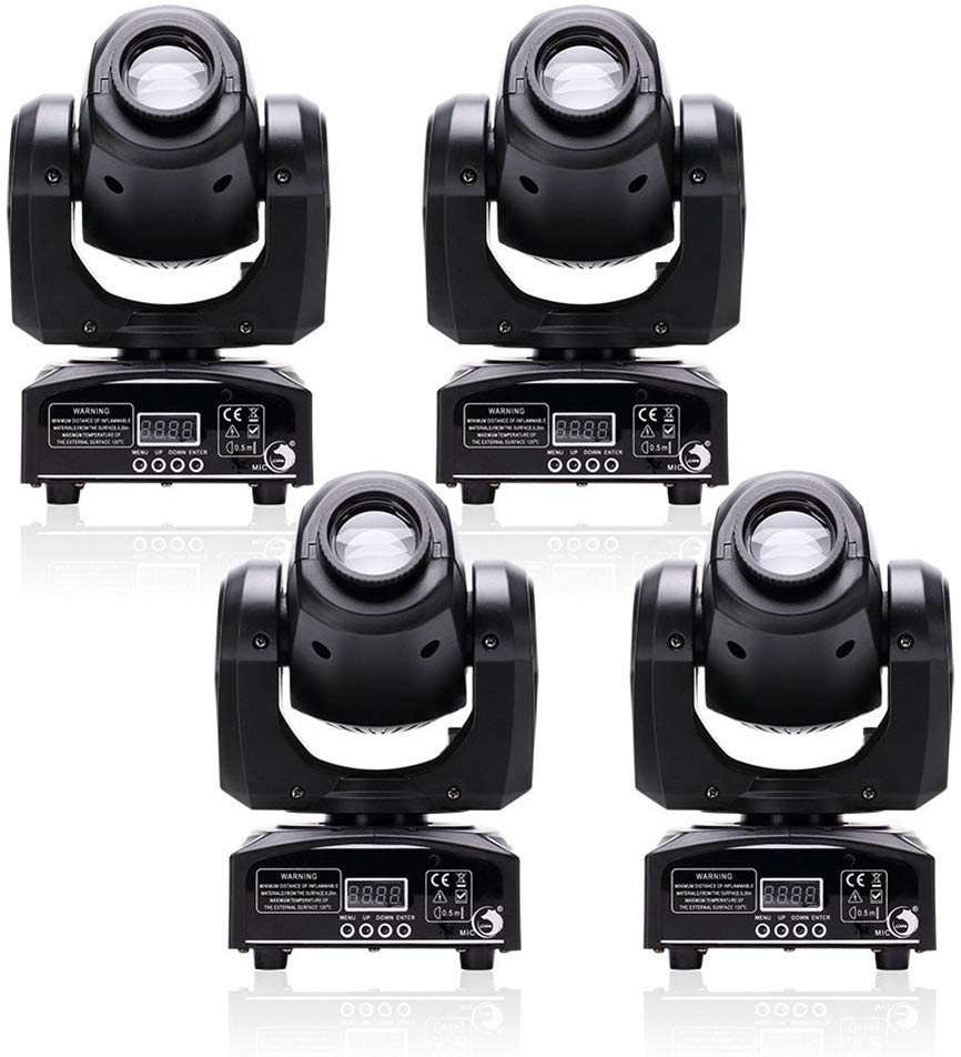 4-Pack RGBW Moving Head Lights | 8 Gobos & 8 Colors | DMX512 Sound-Activated Strobe for DJ/Wedding/Stage