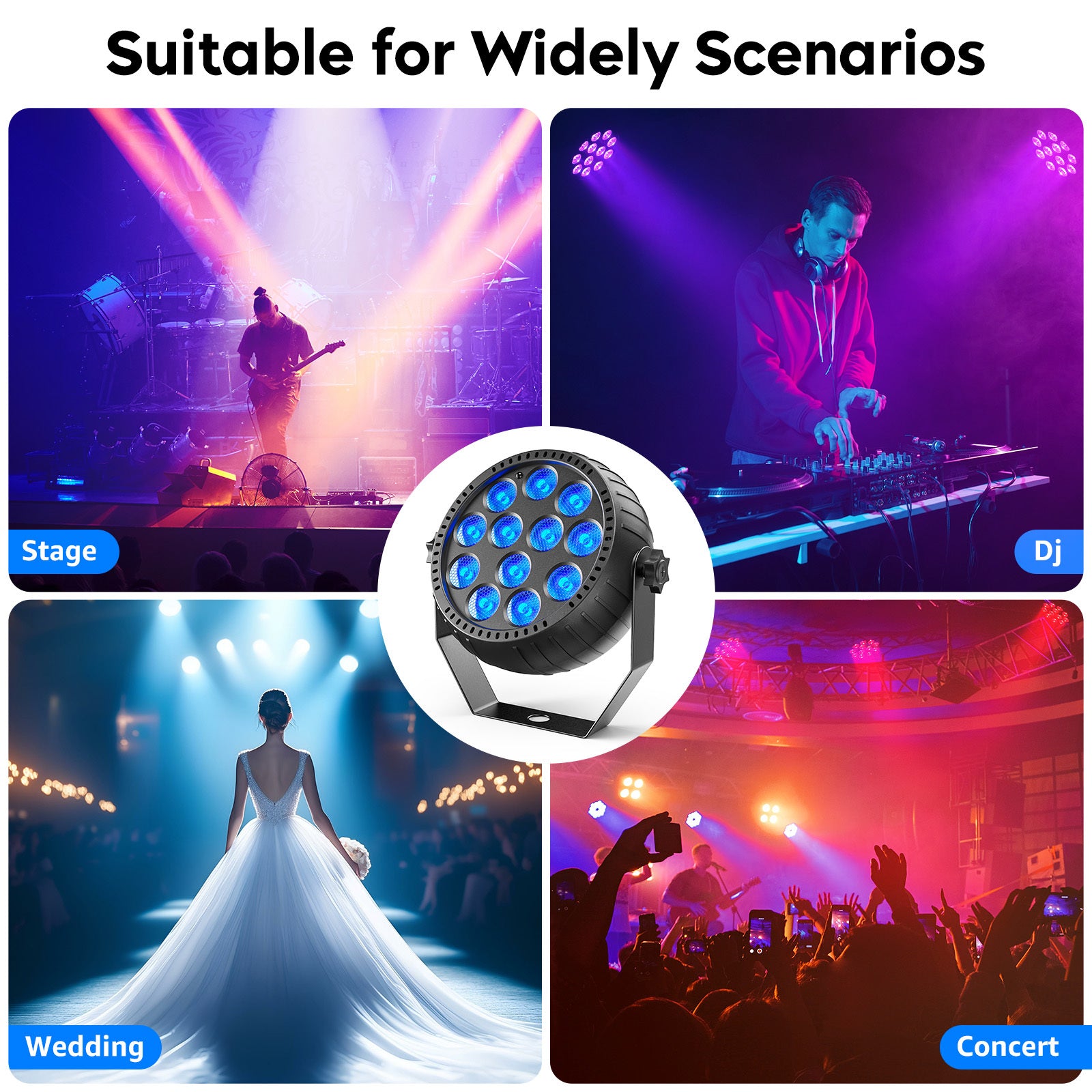 LED Par Lights Rechargeable Stage Light with Remote Control DJ Uplighting for Wedding Party Club Stage Lighting, 2pcs