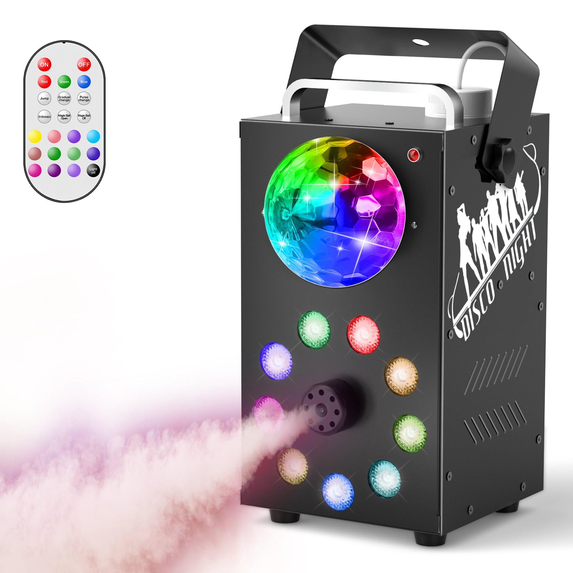 Smoke Machine 700W Fog Machine with Controllable 9 LED Color Lights and Disco Ball Lights for Christmas Wedding Party