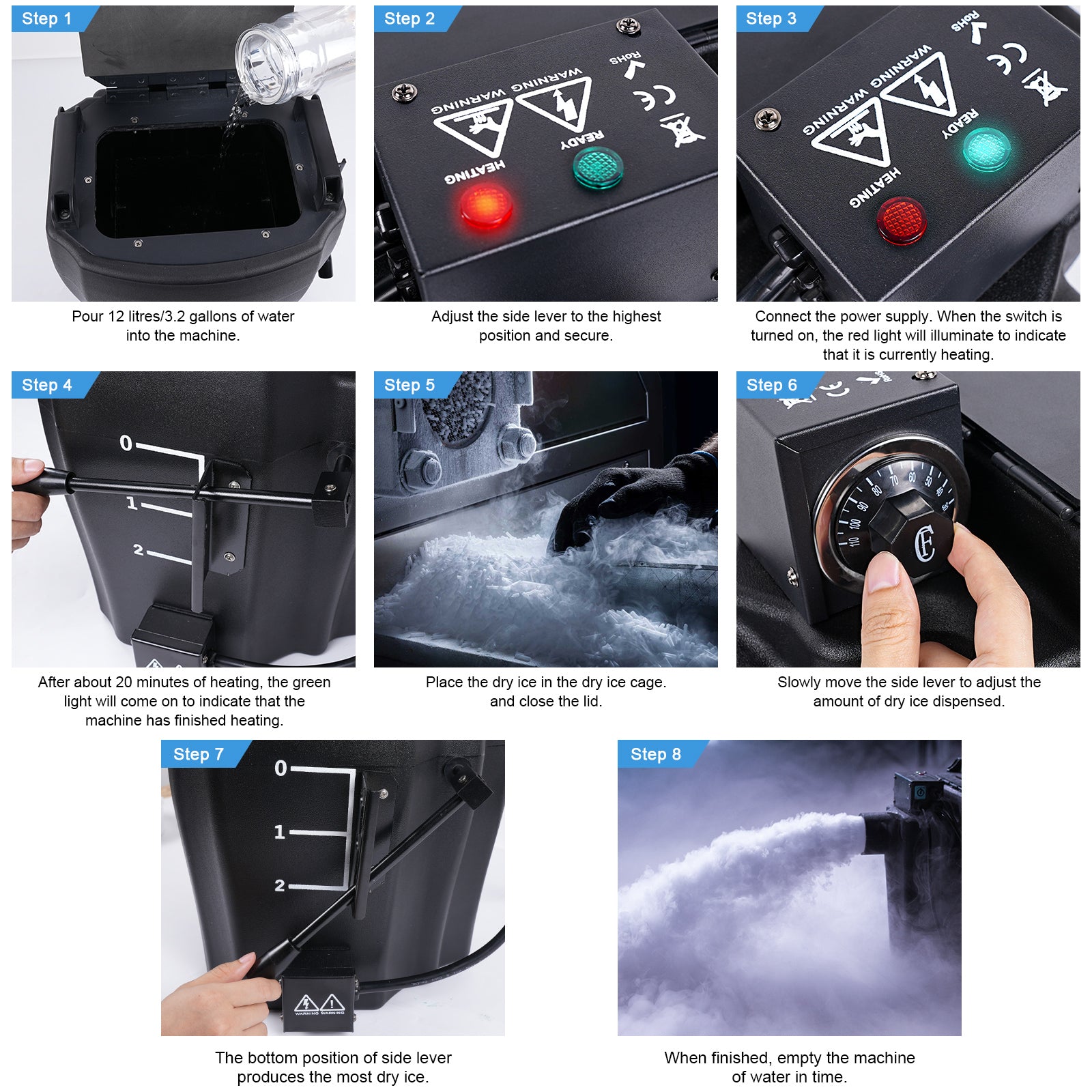Dry Ice Machine 3500W Stage Low Lying Fog Machine Manual Control for Indoor Outdoor Wedding Bar KTV Party Club