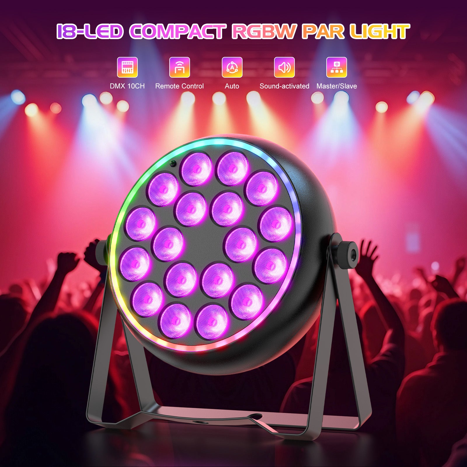 18 LEDs Par Light LED RGBW with Dynamic Light Strip Remote DMX Control for Party Club Wedding